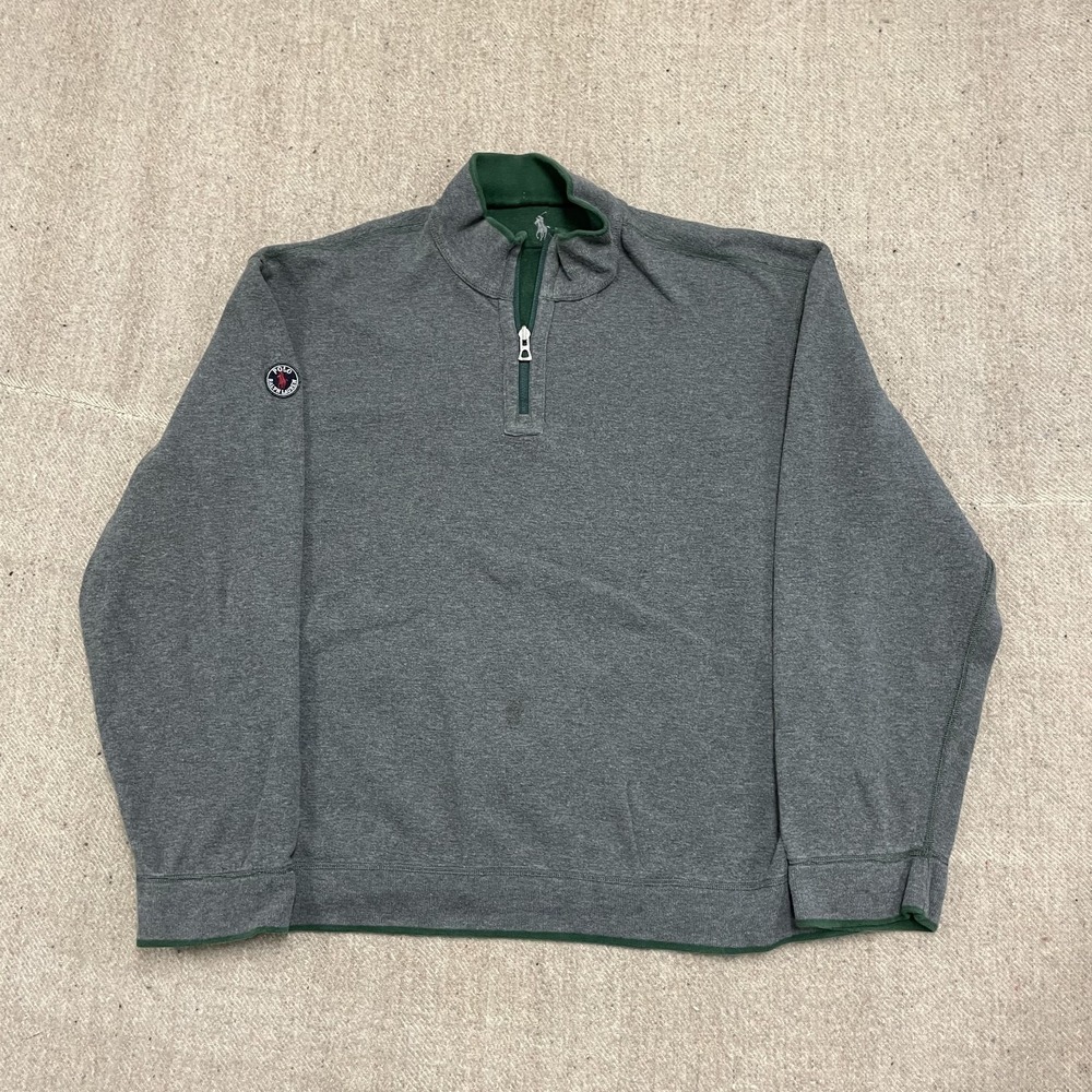 Reversible 1/4‎ Zip Sweatshirt Men XL Green Grey Polo Ralph Lauren